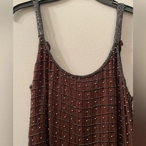 Vintage Brown Beaded Mini Dress​ Sz Med